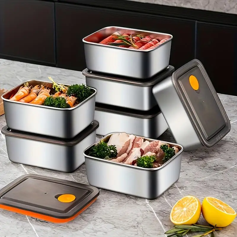 4pc Stainless Steel Food Storage Containers Set Thickened Leakproof Stackable For Fridge Freezer And Pantry Organization