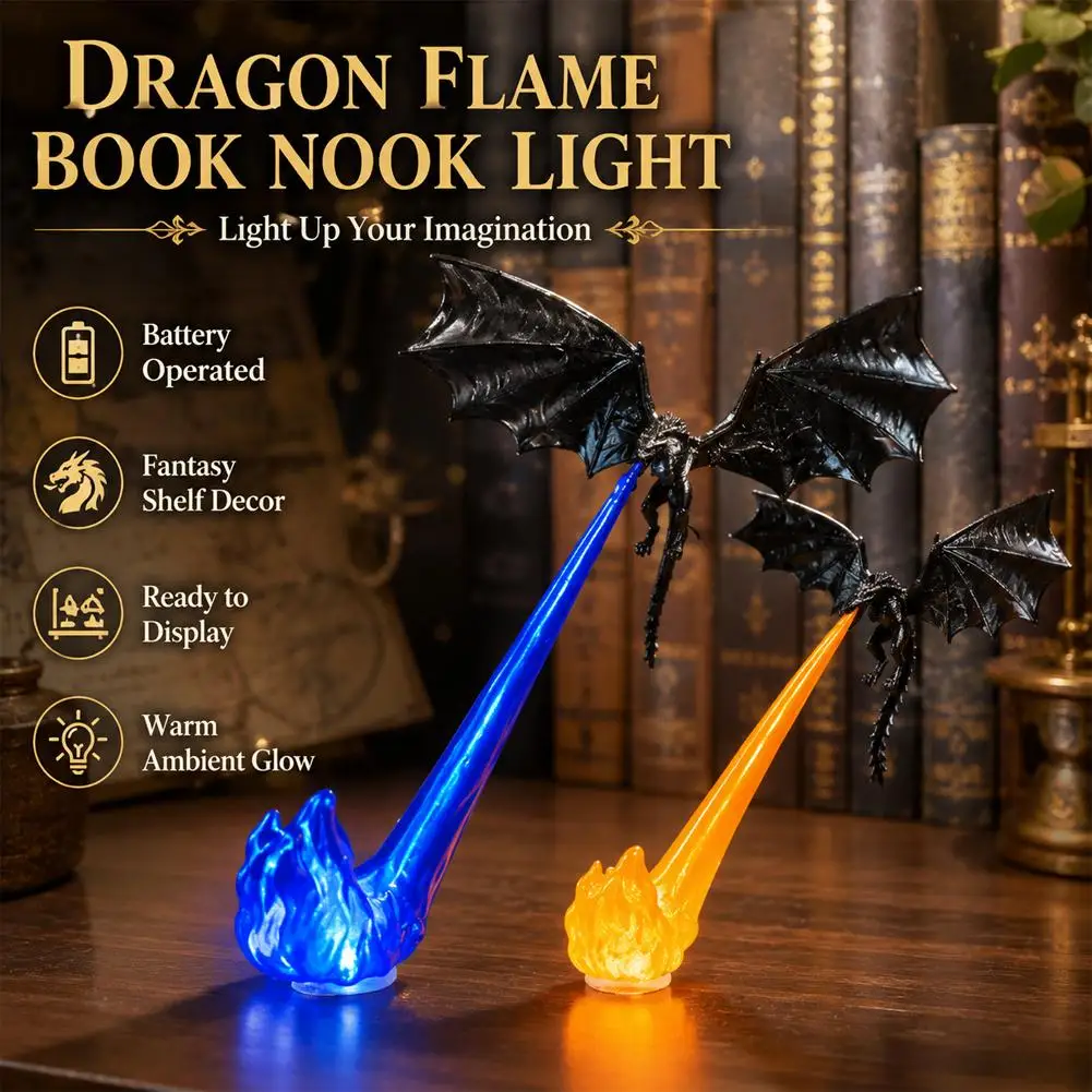 Dragon Flame Decor 3D Dragon Flame Book Nook Flying Fire Dragon Statue Unique Christmas Birthday Gift for Dragon Lovers Home USe