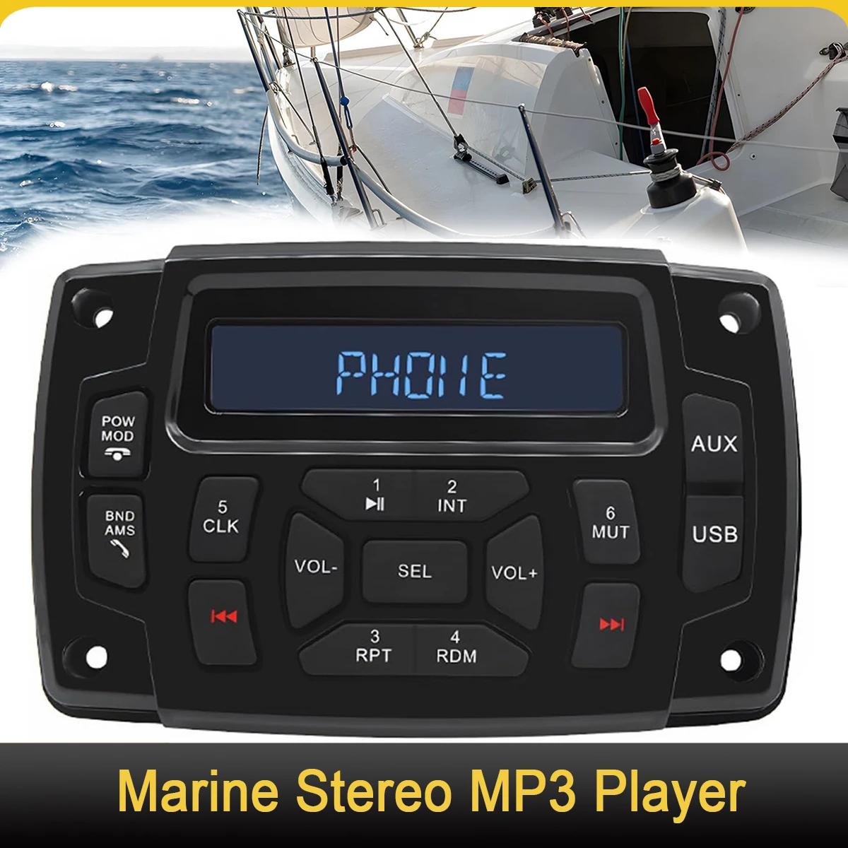 

Waterproof Marine Stereo MP3 Player with AUX-in Subwoofer Pre-Amp EQ, AM/FM MP3 Player for Golf Cart Truck Boat