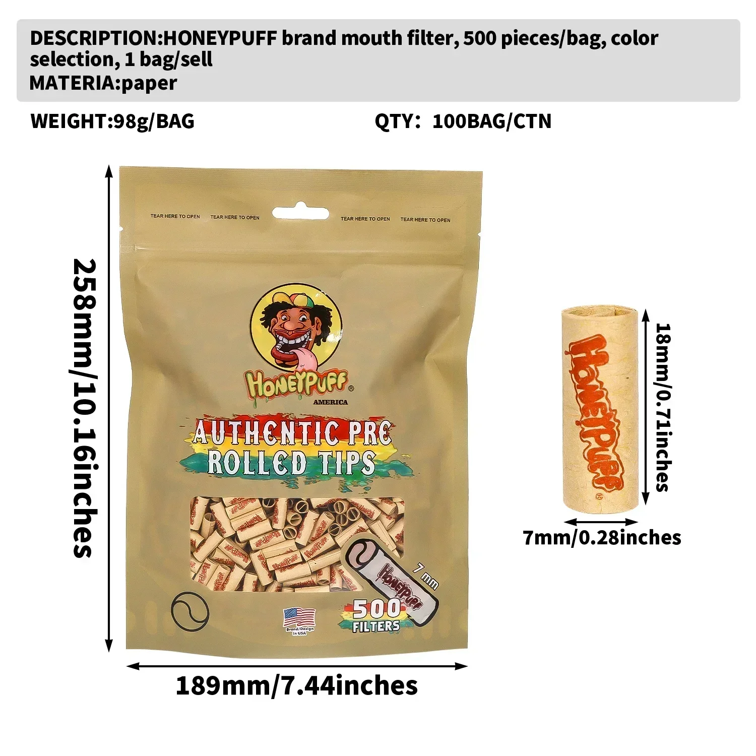 500Pcs/Lot Natural Unrefined Material 7MM Slim Cigarette Rolling Filter Tips Unrefined Paper Filters Rolled Smoking Accessories
