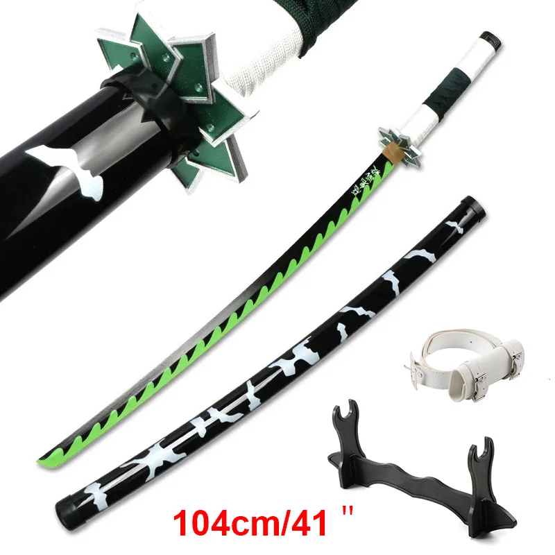 Anime Demon Slayer Katana 41 Zoll/104 cm Tsuyuri Kanao Sanemi Giyuu Blaues Holzspielzeug Schwerter