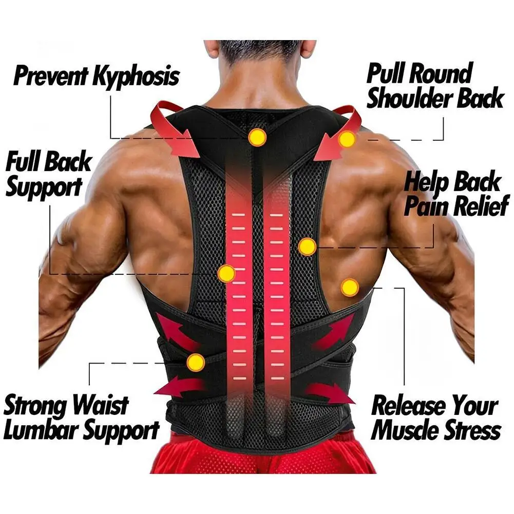 Reinforced Belt Lumbar Column Posture Corrector Vest Adjustable Back Support Strap Shoulder Spine Brace Neck Stretcher Trainer