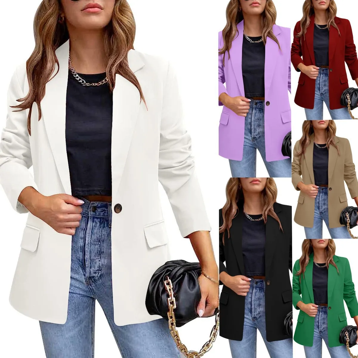 Dames slim fit pak Jaet Long Sve Pure Color Chinoiserie Sle halflange jas Ele Faionable Busin Casual