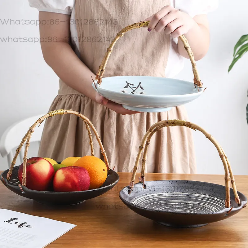 Vintage Japanese ceramic plate Hotel restaurant plate Fried food BBQ fried chicken plate Featured portable bamboo and rattan