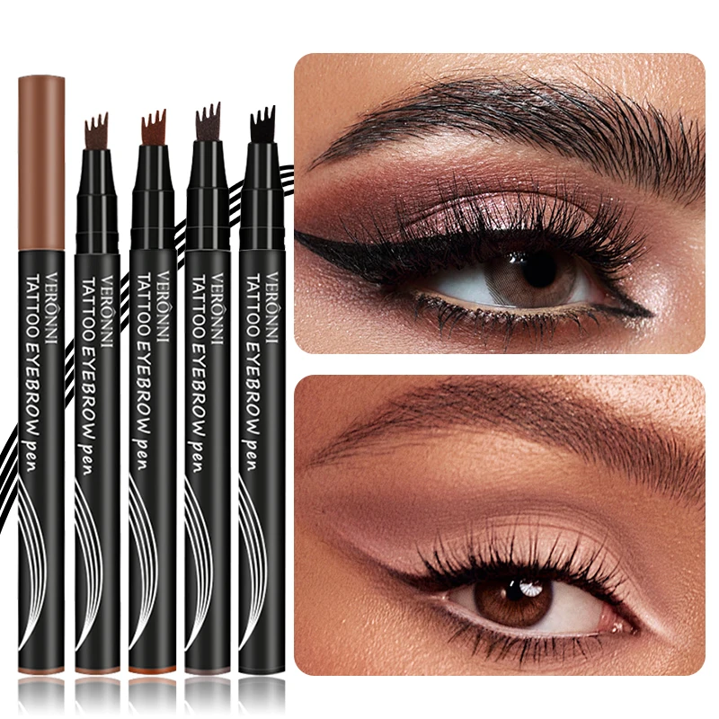 4分割ヘッドアイブロウペンシル、長持ち、にじみにくい、防水、汗に強い、高発色、簡単に塗れるリキッドブロウメイクアップペン