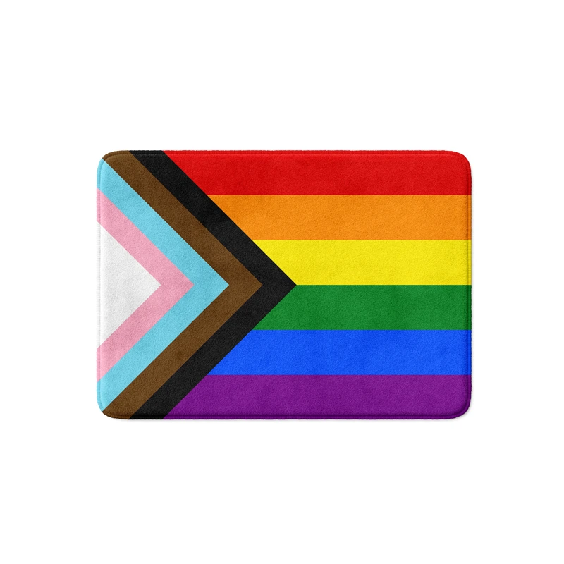 

Aertemisi Progress Pride Flag American Rainbow LGBT Bath Mat with Non Slip Base Absorbent Super Cozy Flannel Floor Rug Carpet