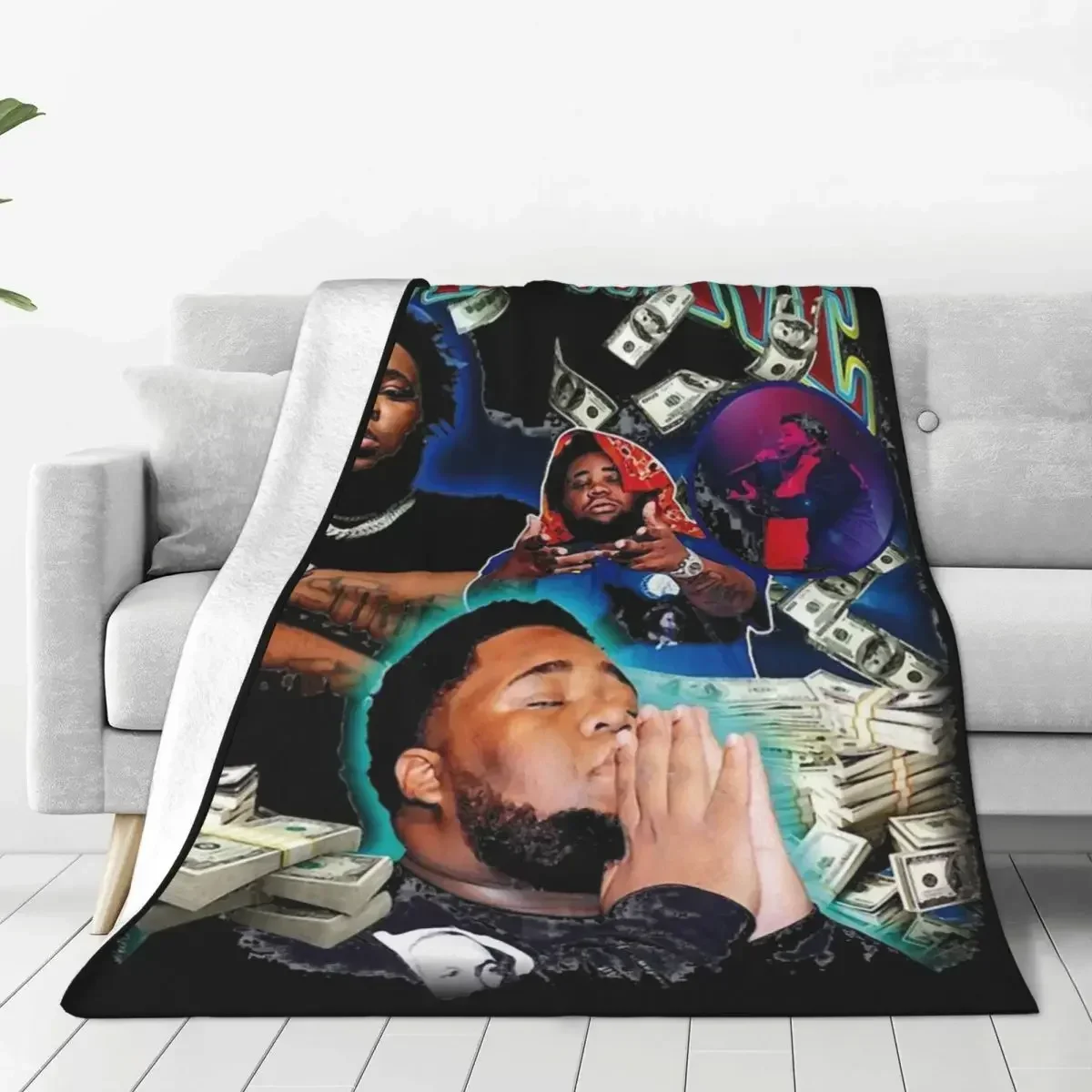 Rod Wave Gutes Geld Cool Rapper Blanket Flannel Bettwäsche Bootleg Blanket Cozy Light for Travel Tages Blanket