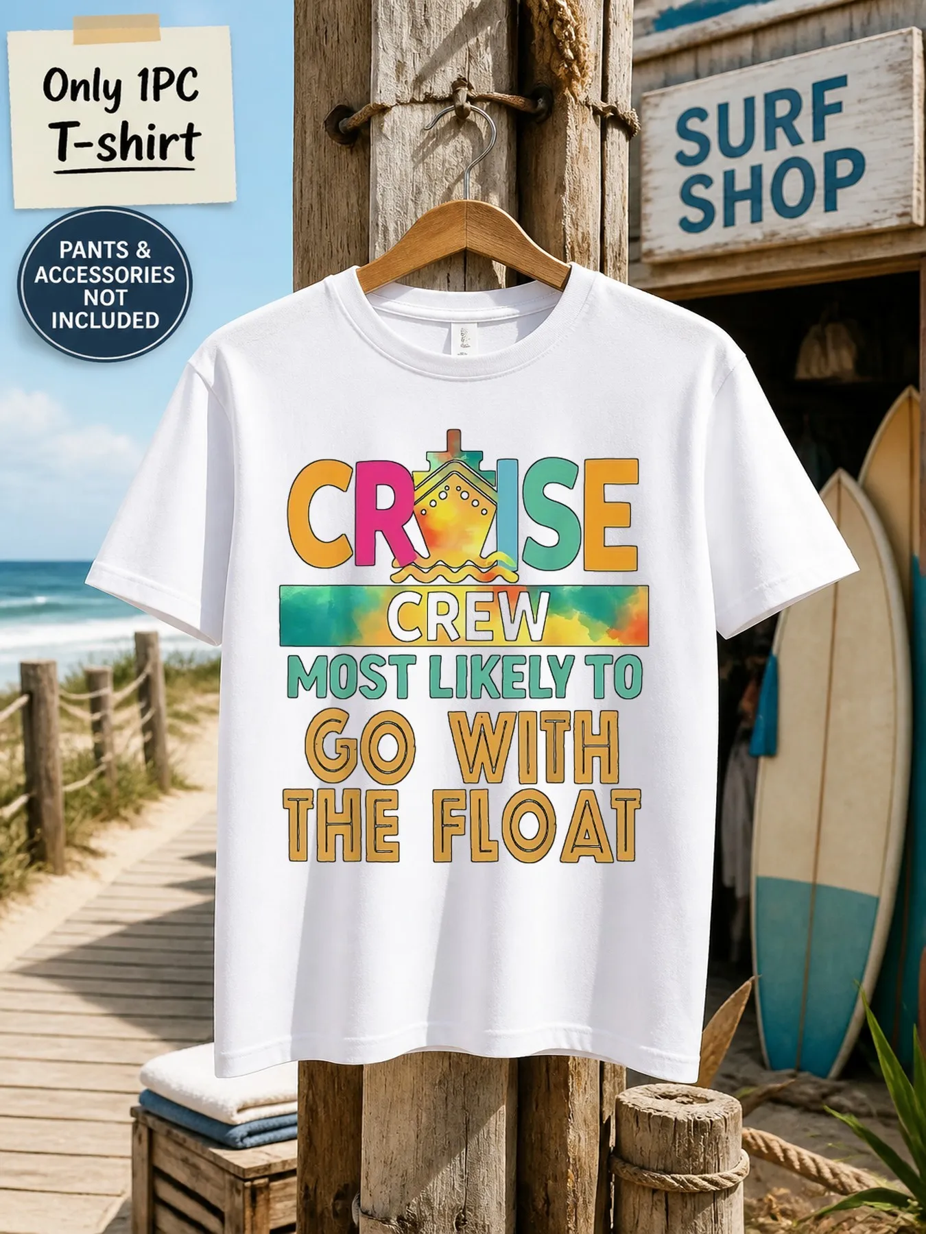 1pc Men'S Graphic T-Shirt Cruise Crew Most Likely to Go with The Float Short Sleeve Crew Neck [Solely 1pc T-SHIRT]