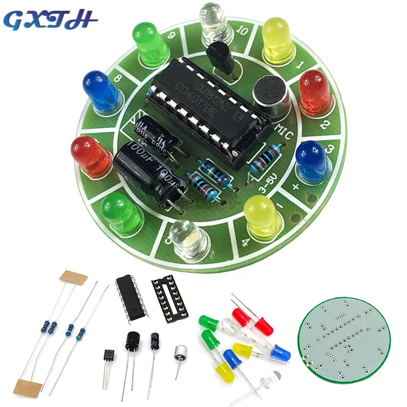 5V CD4017 Colorful Voice Control Rotating LED Light Kit Electronic Manufacturing Diy Kit Spare Parts Student Laboratory