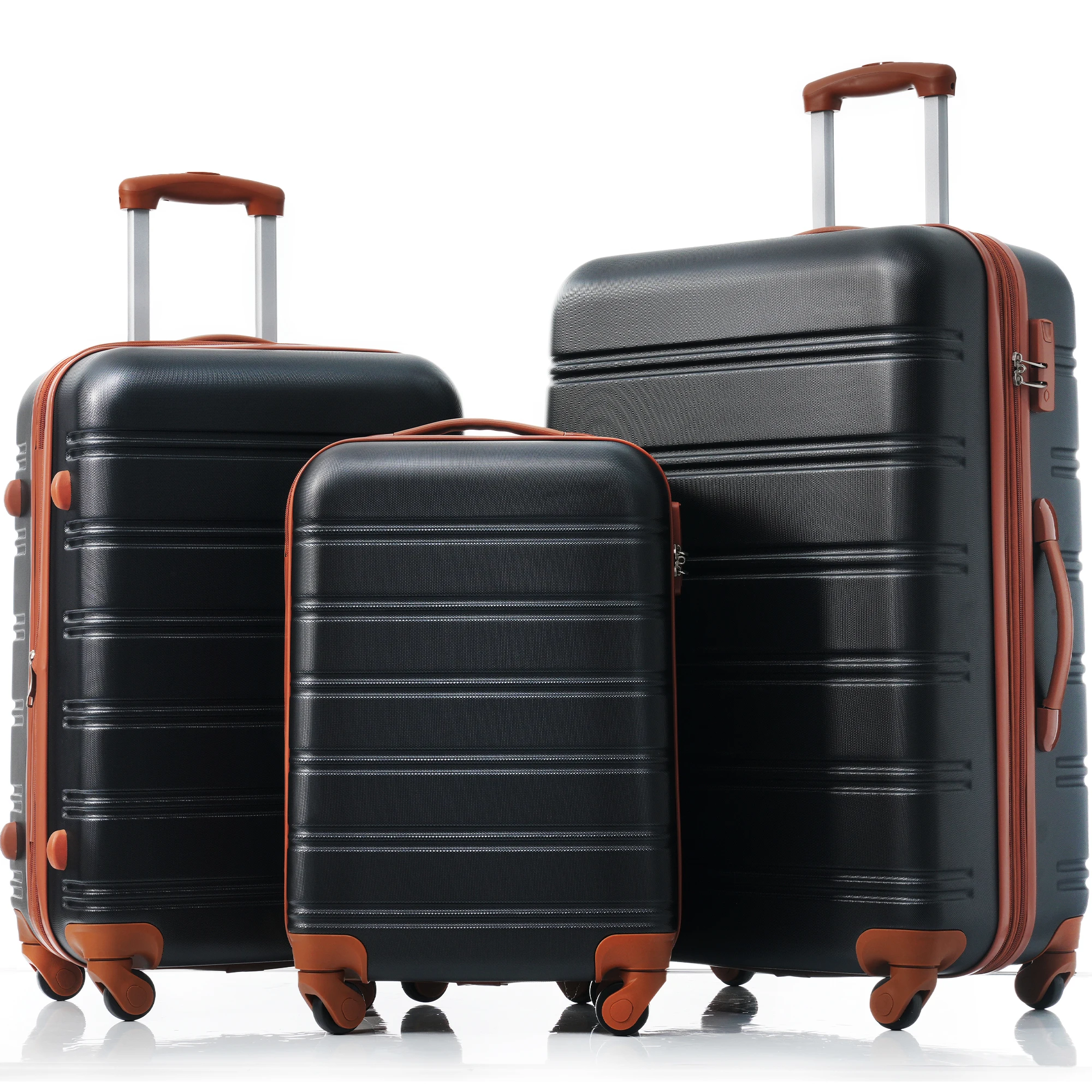 Hard-shell Suitcase suitcase hand luggage 4 rolls ABS material 74.5*50.5*31.5 black + Brown