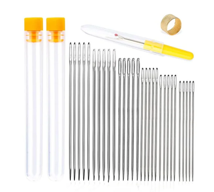 1set stainless steel Large Eye Stitching Needles  different Sizes DIY Big Eye Hand Sewing Needles in Clear Storage Tube