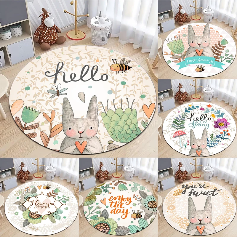 Cartoon Rabbit Round Carpet Bedroom Rug Computer Chair Swivel Floor Mat Bedroom Living Room Cartoon Children's Room Floor Mat