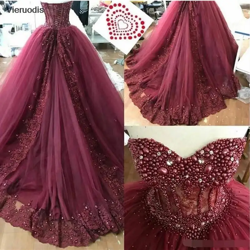 

Luxury Purple Princess Quinceanera Dresses Lace Embroidery Sequin Ball Gown Vestidos De Quinceaera Plunging Neck Sweet 16 Dress