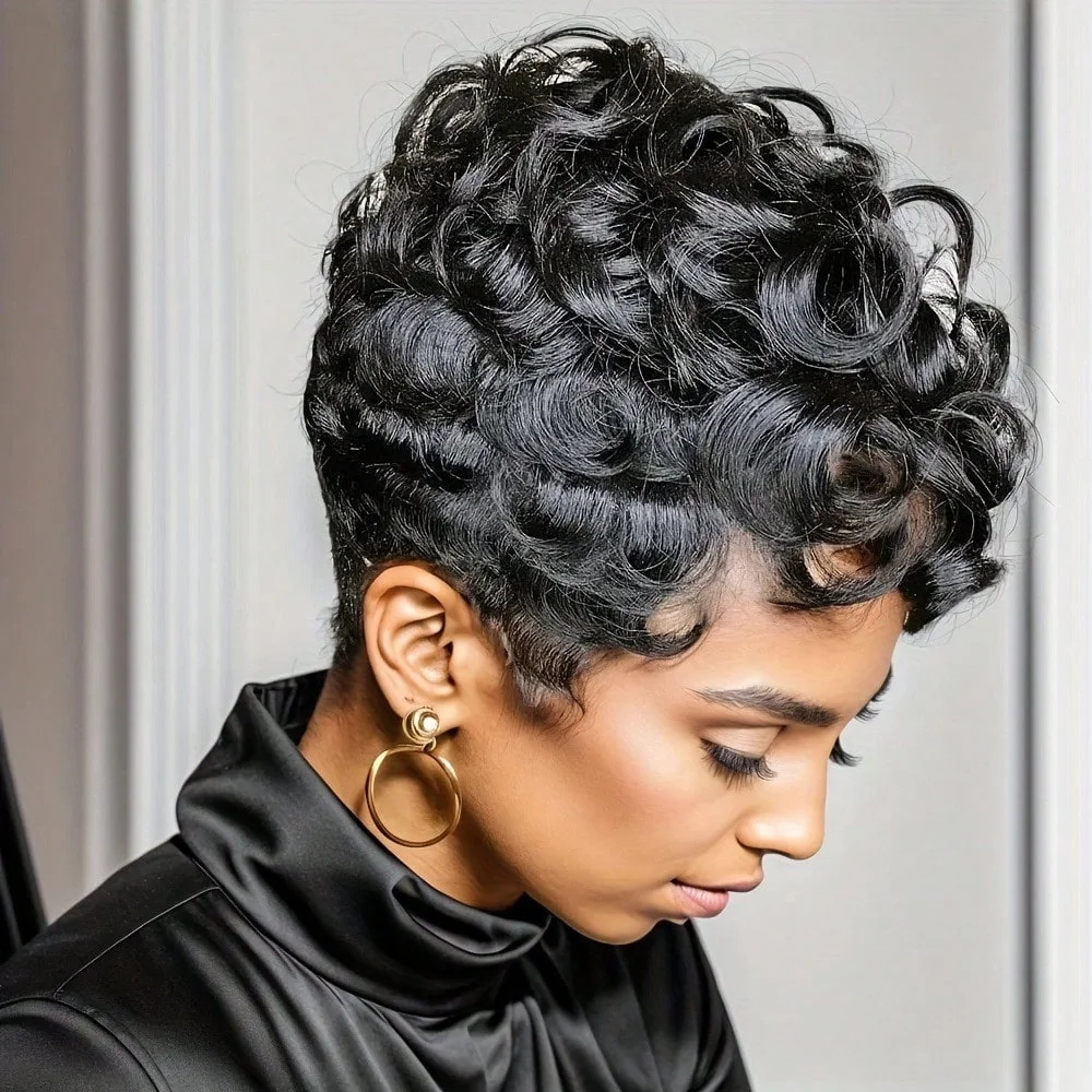 

Короткие парики-пикси, короткие черные кудрявые парики-пикси, парики из синтетических волос, натуральные волнистые черные парики-пикси, короткие кудрявые многослойные парики