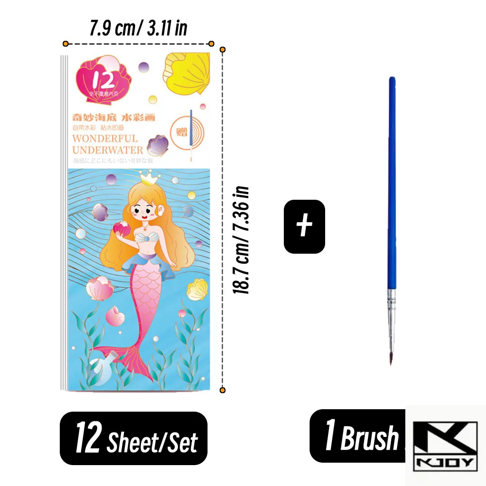 kkjoy 12 Folhas de Livro de Pintura em Aquarela Portátil com Pincel para Crianças Desenharem e Fazerem Grafite