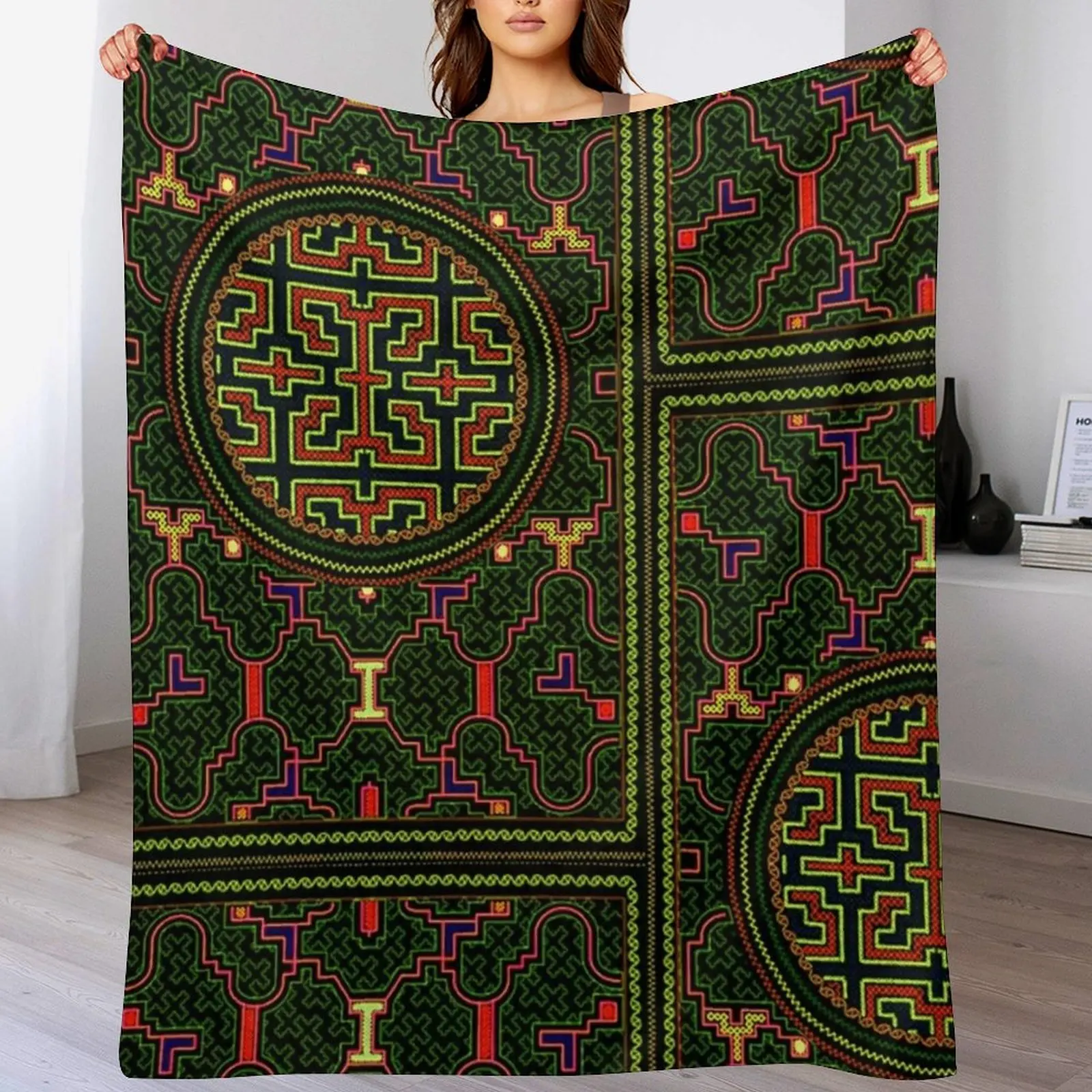 

green and yellow shipibo Throw Blanket bed plaid Fashion Sofas Blankets
