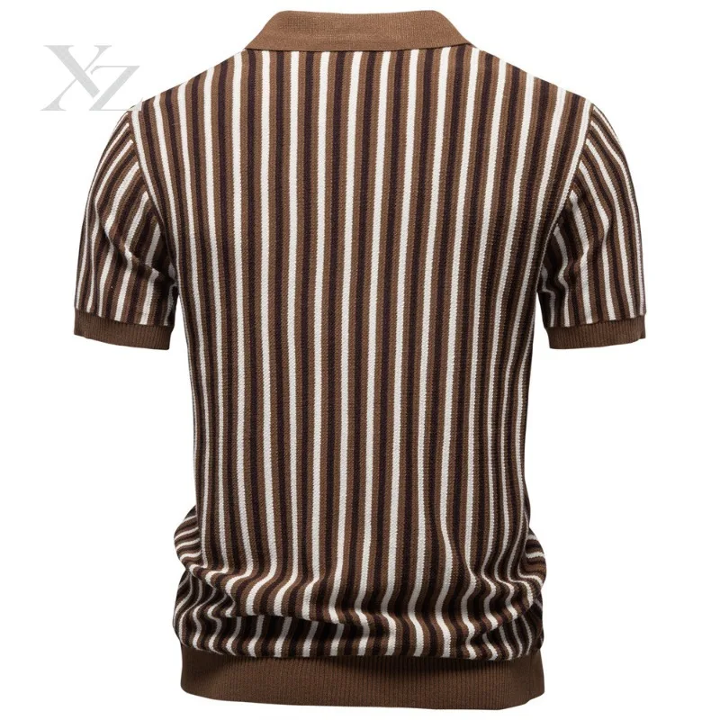 Opening Sale |Men's Striped Knitted Polo Shirt Summer Short Sleeve V-Neck Casual Business Tops