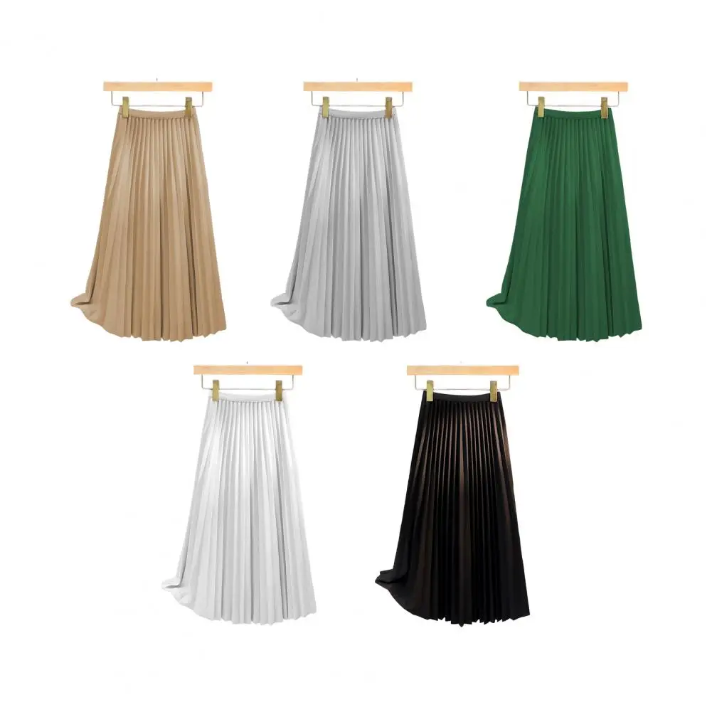 

Oversize A-line Long Skirt Elegant Fashion Summer New Pleated High Waist Thin Skirts Solid Color Loose All-match Women Clothing