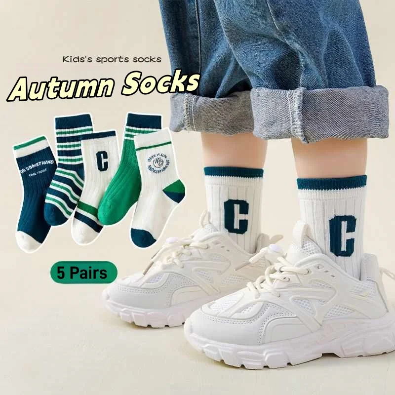 5 Pairs Children\'s Socks Boys Autumn Cotton Socks Baby Child 1-14T Kids Medium Sport Sock