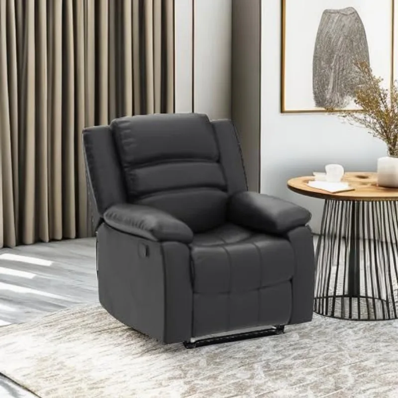 Recliner Chair with Overstuffed Arm and Back, Breathable Faux Leather Manual Reclining Chairs, Living Room Single Sofa Recliners