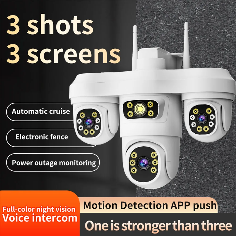 6K  WiFi IP Camera 3‑Lens Outdoor 360° View Color Night Vision Human Detection 2‑Way Audio Wireless CCTV Surveillance Cameras
