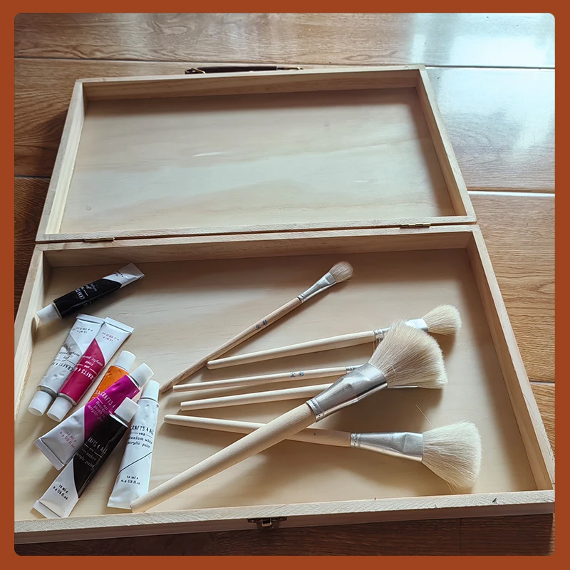 Solid Wood Portable Painting Box，Multi Functional Portable Portable Storage Wooden Box