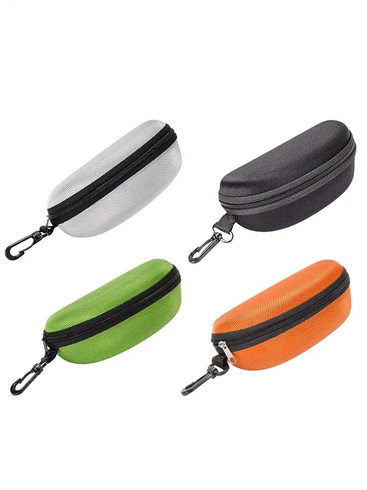 1pc Portable Sunglasses Case Protector Oxford Cloth Hard EVA Zippered Eyeglasses Case with Carabiner Unisex Eyewear Accessories
