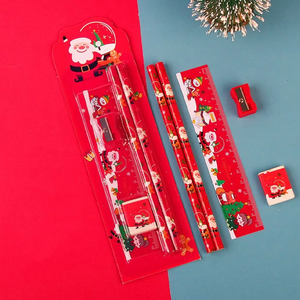 Sharpener Educational Girl Boy Ruler Standard Pencil Christmas Stationery Set Children's Stationery Gifts Gift Box Writing Tool