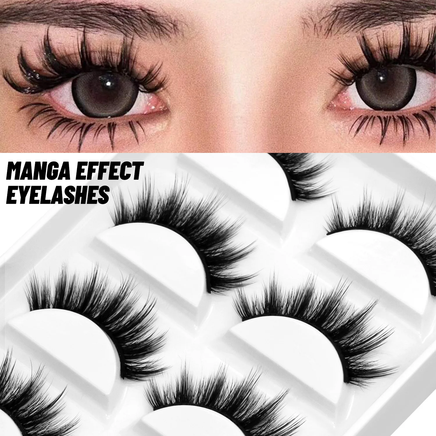 Lasvirey Fluffy Cat Eye Lashes 5D Fluffy Volume False Eyelashes Soft Wispy Natural Thick Full Strip Faux Mink Lashes Makeup