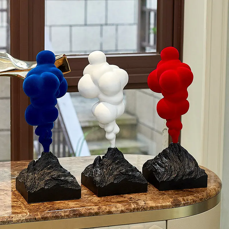 Klein Blue Abstract Volcanic Cloud Sculpture,Modern Art Home Decor for LivingRoom Studio,Unique Handmade Artistic Display Piece