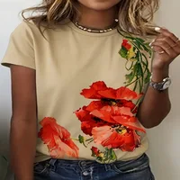 Lady T Shirts Crew Neck Short Sleeve Gradient Purple Flower Branch Print T Shirt Women's Outfits Casual Streetwear Cool Clothes 5