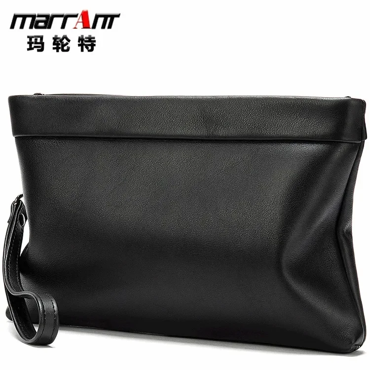 Marut Men's Genuine Leather Handbag Business Simple A4 Envelope Handbag Natural Drop Leather Phone Storage Handbag