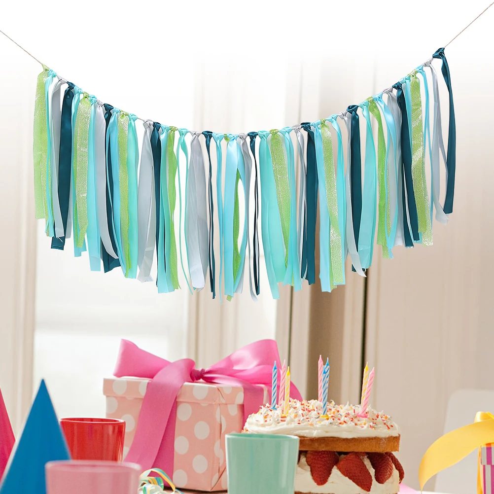 

Lace Ribbon Tassel Garland Birthday Party Bunting Banner Hanging Decorations Bright Vivid Color For Kids Baby Shower