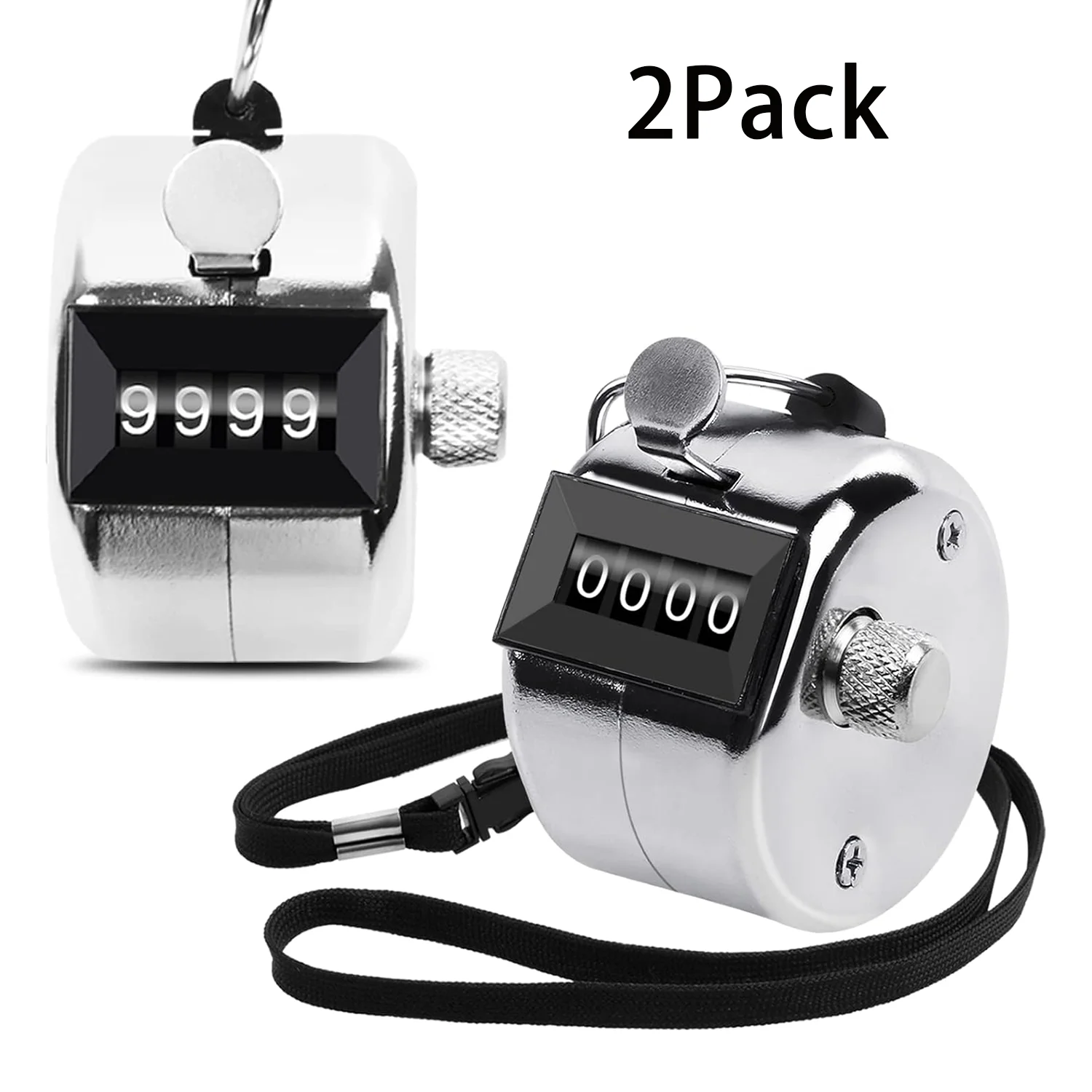 Hand Counter Four-Digit Counter with Hanging Rope Silver Counter Click Counter Handheld Click Counter Digital Counting