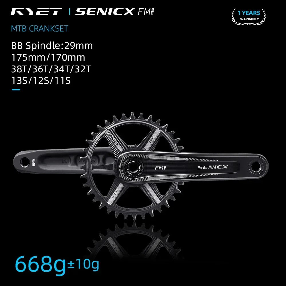 

2025 RYET MTB Crankset DUB 29mm Spindle 32T/34T/36T/38T Chainring 170mm/175mm Crank Arms for Mountain Bicycle Bottom Bracket