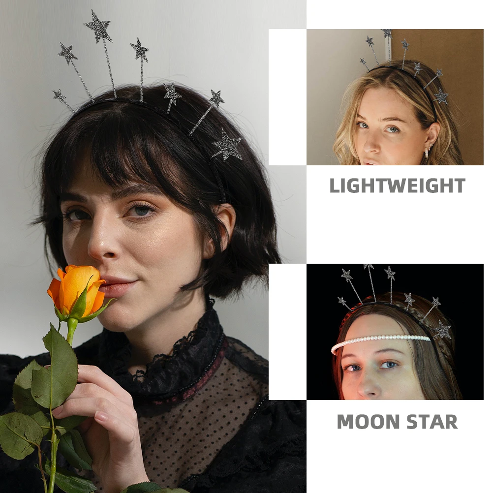 

2Pcs Star Moon Headbands Shiny Alloy Lightweight Hair Hoops Chic Comfortable for Weddings Parties Star and Moon Headband