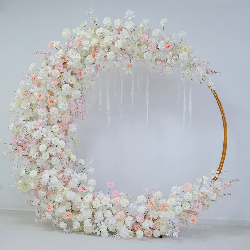 

Uflower Rose Moon Arch Wedding Background Luxury 5D Artificial Peanut Birthday Party Banquet Celebration Props Decoration