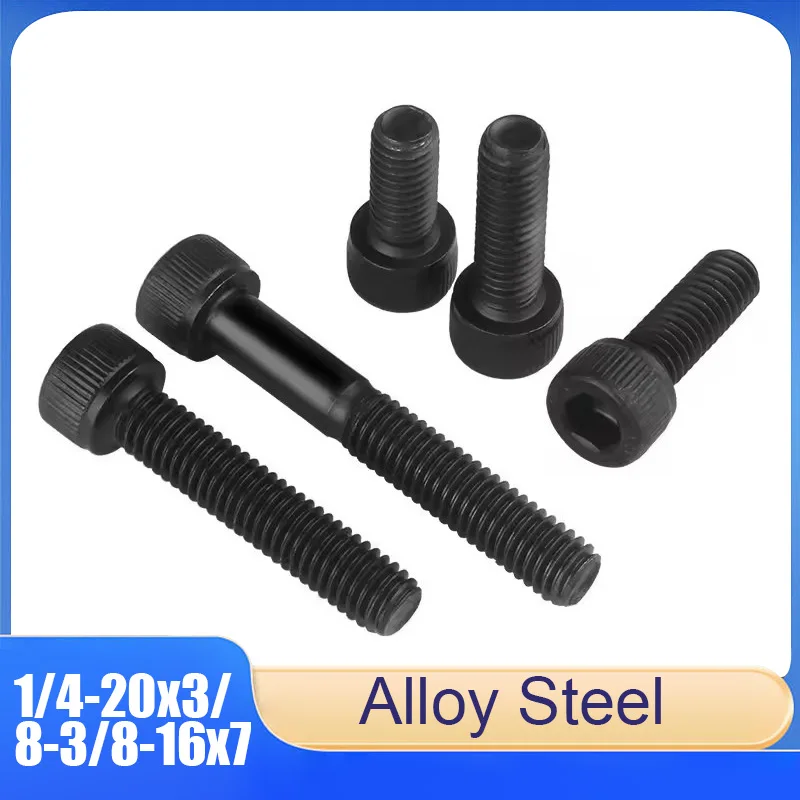 

1-20pcs 1/4-20x3/8-3/8-16x712.9 Grade Inch Hex Socket Head Screws Black Alloy Steel Hexagon Socket Head Bolts and Screws