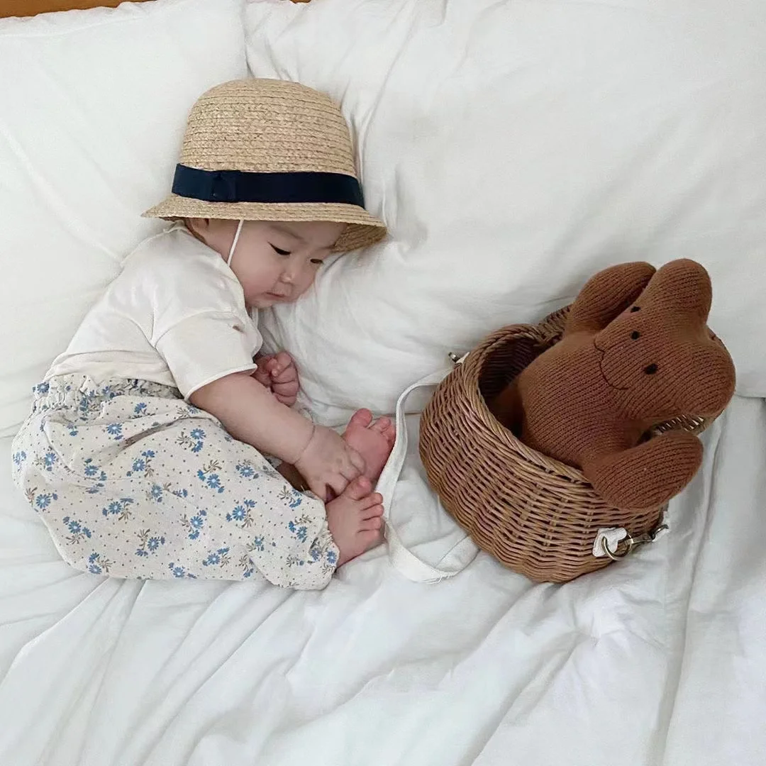 2024 Fashion Baby Straw Hat Newborn Panama Cap Summer Sun Hats Boys Girls Kids Cap Baby Bucket Hat Outdoor Beach Caps 1Pc