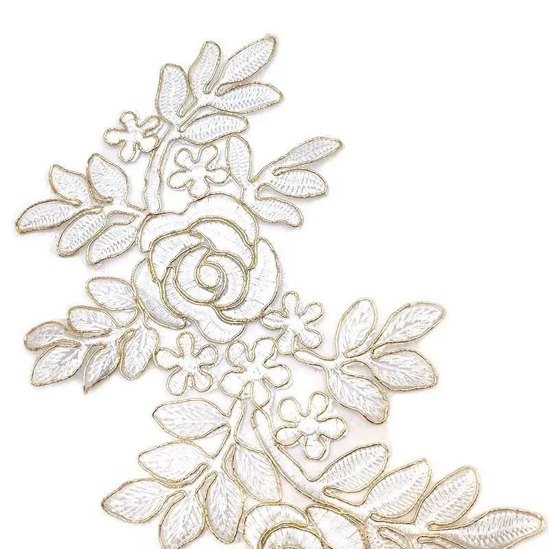 Elegant เย็บปักถักร้อยผ้า Applique สีขาวดอกไม้ลูกไม้ Organza ฐานผ้าผู้หญิงเสื้อผ้าอุปกรณ์เสริม