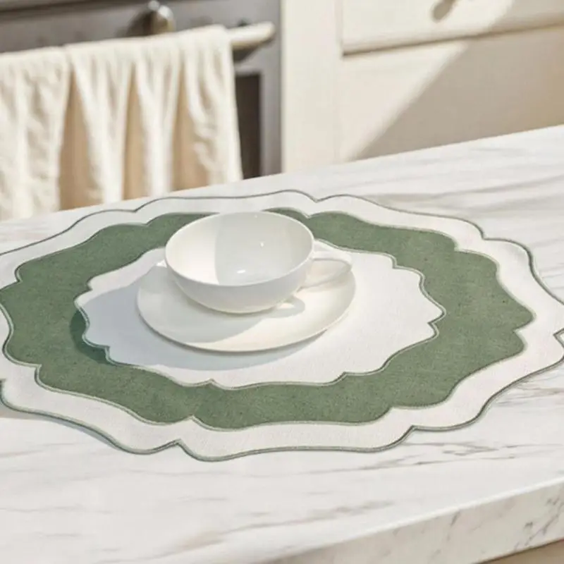 Textured Scalloped Linen Placemat Machine Washable Wrinkle Free Dining Table Mat For Home Farmhouse Use
