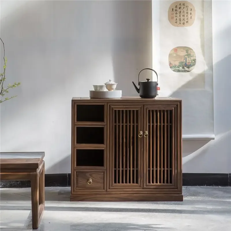 New Chinese tea cabinet, black walnut solid wood tea table, tea side cabinet, boiling cabinet, locker, living room