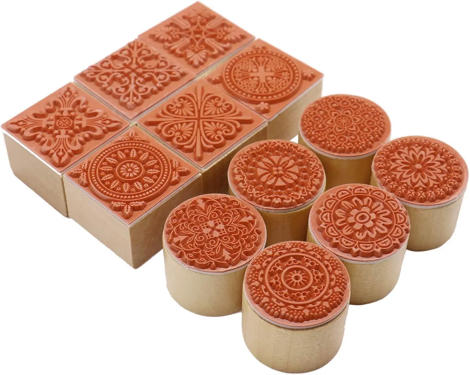 

12Pcs Wood Rubber Stamps Set, Round and Square for Card Making Scrapbooking DIY Craft