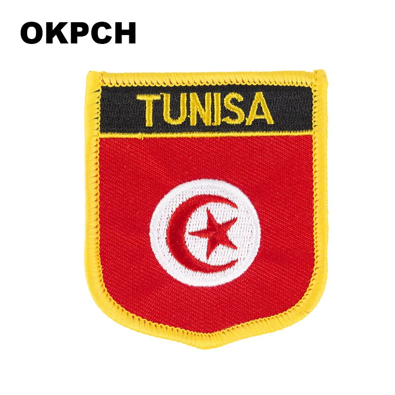 Tunisia Flag Shield Shape Iron on Embroidery Patches Saw on Transfer Patches Sewing Applications for Clothes Back Pac