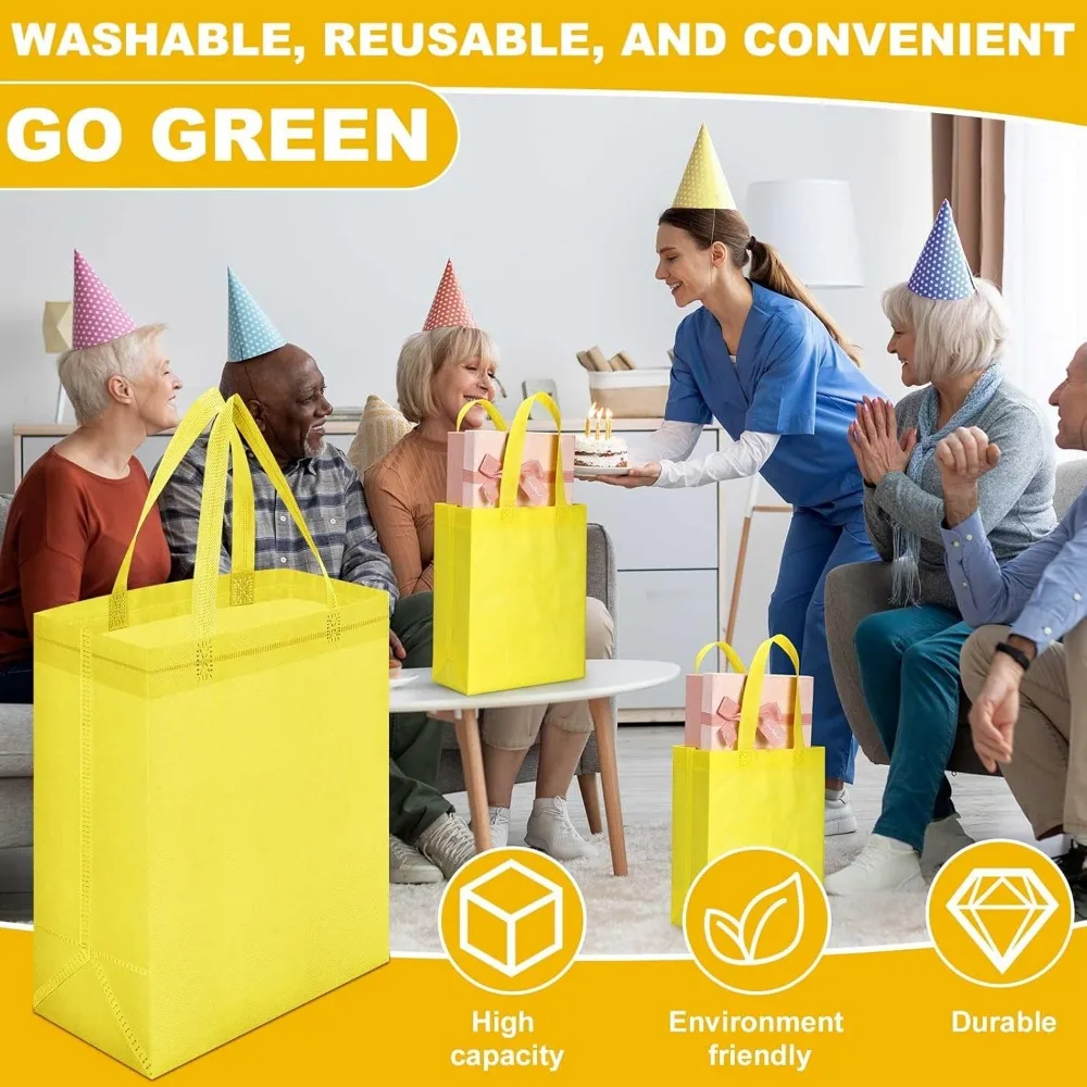 ถุงผ้าแบบใช้ซ้ำได้ แพ็ค 200 ใบ ขนาด 8x4x10 นิ้ว ถุงช้อปปิ้งแบบไม่ทอพร้อมหูหิ้ว เหมาะสำหรับใส่ของชำและของขวัญ น้ำหนักเบา