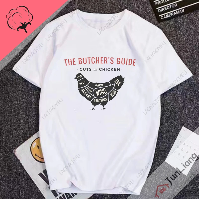 100% Cotton Streetwear the Butcher's Guide Funny T Shirts Cuts of Chicken Men's Clothing Women's T-shirt Y2k Mens Clothes Gifts