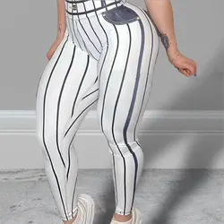 Women High Waist Sports Leggings Fashion Stripe Print Stretch Yoga Pants Sexy Tight Fitness Workout Gym Push Up Causal Pant