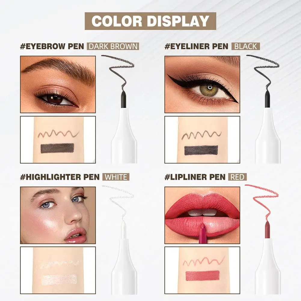 QIBEST 4-IN-1 make-up matte eyeliner, lipliner, wenkbrauwpotlood en markeerstift in 1 stok duurzaam nieuw ontwerp multifunctionele cosmetica