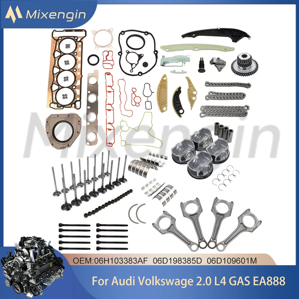 

Engine Parts EA888 2.0 L L4 GAS TFSI TSI Fit Audi Volkswagen Skoda 2.0L Piston connecting rod bearing Gasket Timing Rebuild Kit