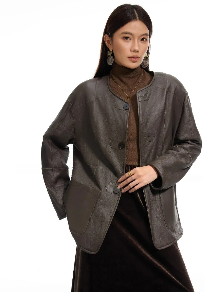 

High-end Luxury Natural Lamb Fur Winter Jackets for Women Simple Classic O-neck Double sided Wear Genuine Leather Real Fur Coat